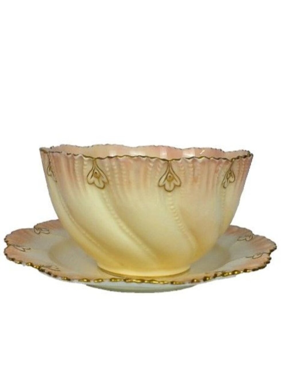 Antique Coalport for Davis Collamore NY Shell Ribbed Bowl and Plate Set c. 1880s